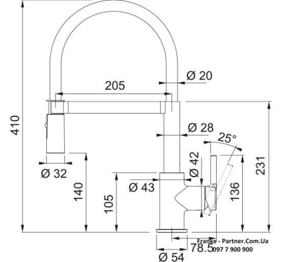 Смеситель кухонный Franke Lina | гибкий излив | функция душа черный матовый | 115.0725.838