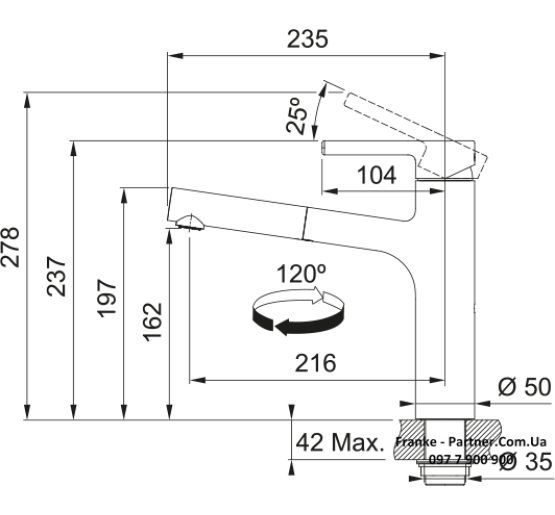 Кухонний змішувач Franke Centro | витяжний вилив | ламінарний потік води | чорний матовий | 115.0621.592