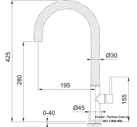 Кухонний змішувач Franke Maris Free by Dror | ламінарний потік | чорна сталь| архів | 115.0543.285