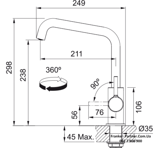 Смеситель кухонный Franke Lina U | черный матовый | 115.0728.474