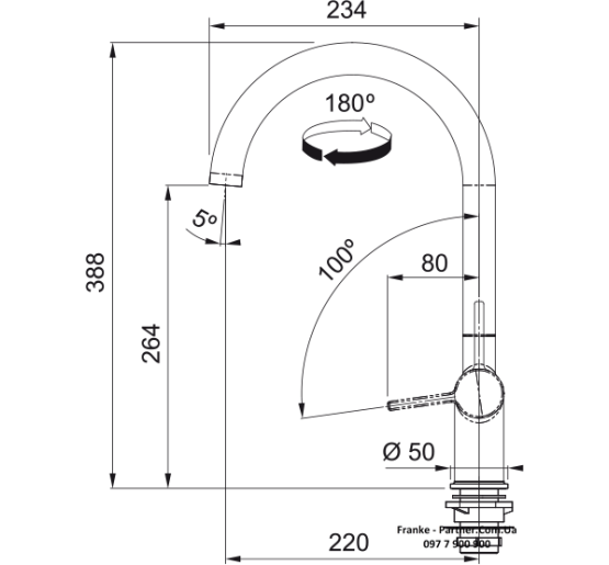 Кухонний змішувач Franke Active J | ламінарний потік води | хром | 115.0653.395
