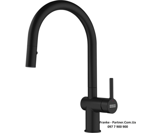 Кухонний змішувач Franke Active J | витяжний вилив | функція душу | ламінарний потік | чорний матовий | 115.0653.404