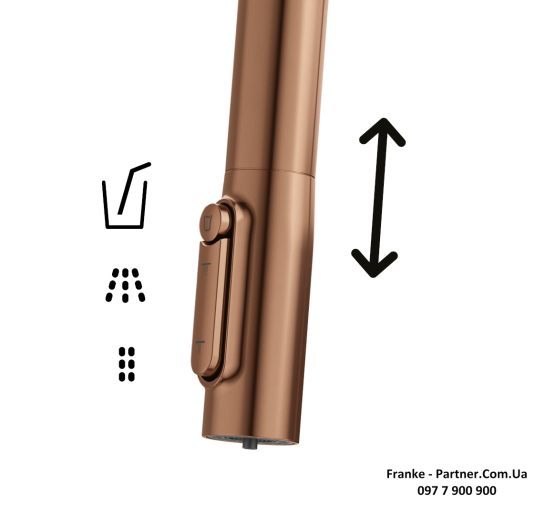Смеситель кухонный Franke Maris Slim J Clear Water | функция душа вытяжное излияние | подключение к фильтру PVD copper | медь | 120.0736.602