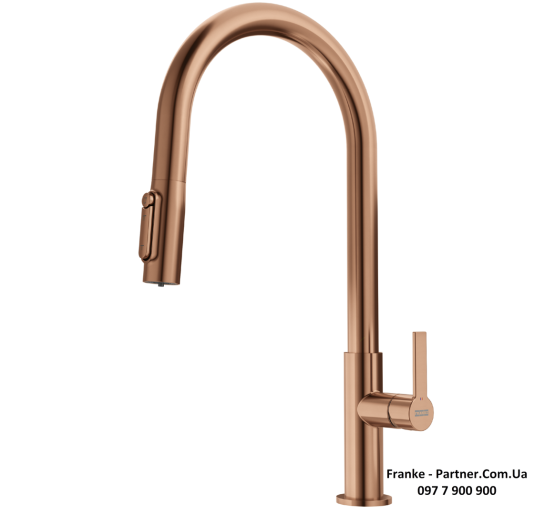 Смеситель кухонный Franke Maris Slim J Clear Water | функция душа вытяжное излияние | подключение к фильтру PVD copper | медь | 120.0736.602