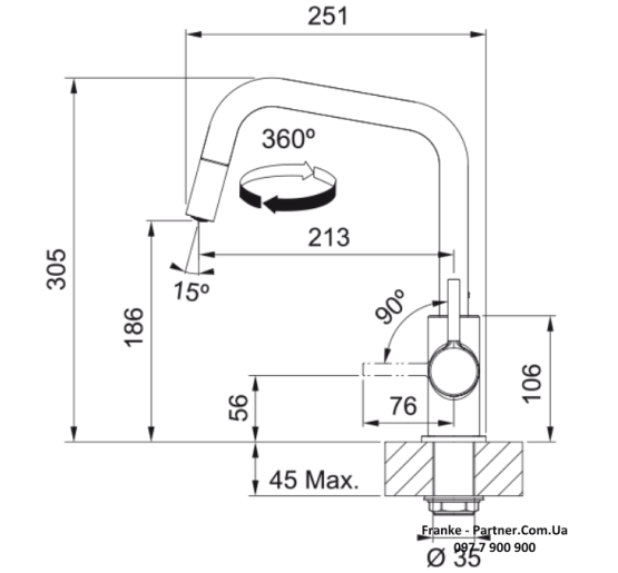 Смеситель кухонный Franke Lina U Pull Down | вытяжное излияние | черный матовый | 115.0728.477