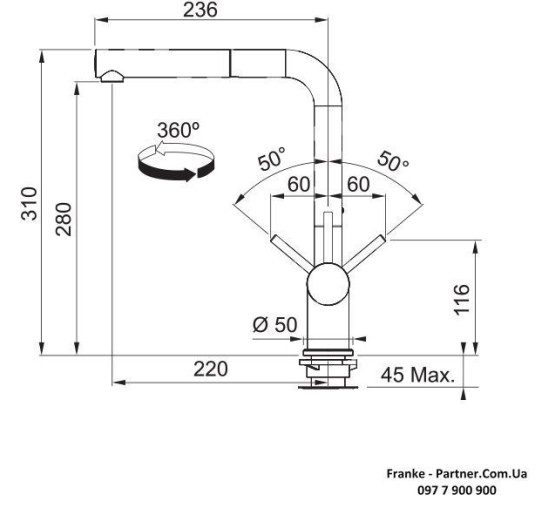 Кухонний змішувач Franke Active Plus Doc | витяжний вилив | графіт | архів | 115.0373.890