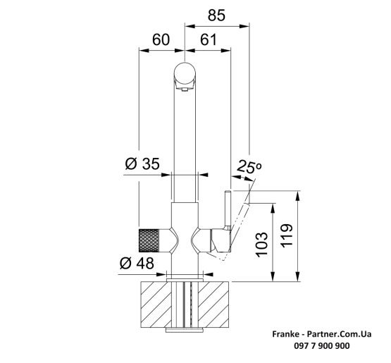 Смеситель кухонный Franke Lina L Clear Water | подключение к фильтру хром | 120.0730.779