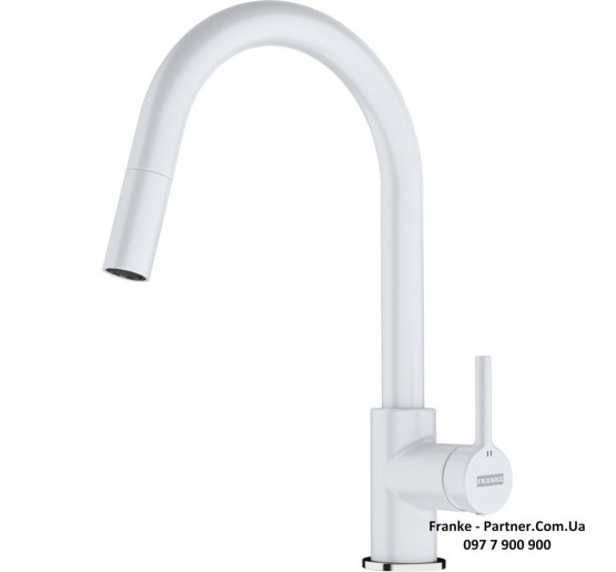 Смеситель кухонный Franke Lina | вытяжное излияние | белый | 115.0626.081