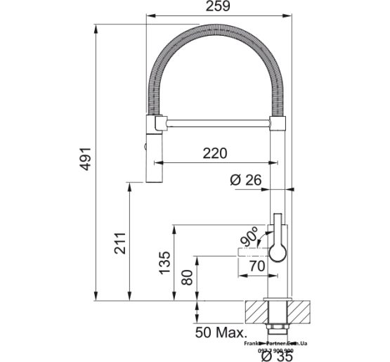 Смеситель кухонный Franke Maris Slim SemiPro | гибкий излив | функция душа ламинарный поток воды хром | 115.0728.395