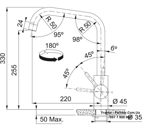 Смеситель кухонный Franke Eos Neo U | Кубус | ламинарный поток | нержавеющая сталь | 115.0529.202