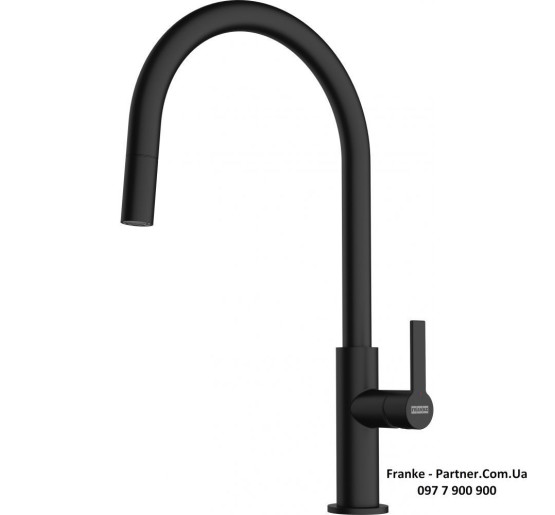 Кухонний змішувач Franke Maris Slim J | витяжний вилив | ламінарний потік | чорний матовий | 115.0728.389