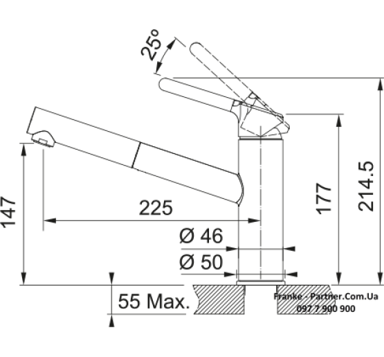 Смеситель кухонный Franke Orbit Pull Out | вытяжное излияние | ламинарный поток воды миндаль | 115.0623.147