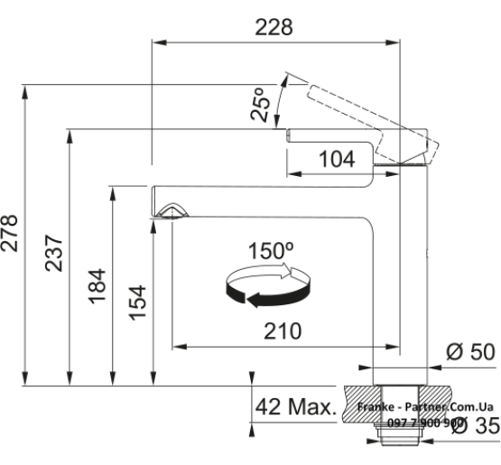 Смеситель кухонный Franke Centro | ламинарный поток воды черный матовый | 115.0621.613