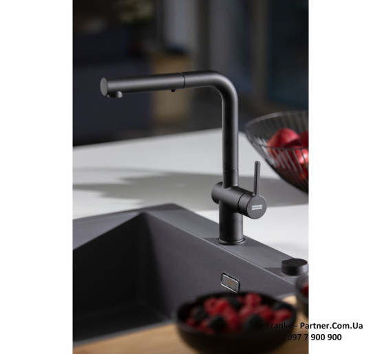 Кухонний змішувач Franke Active L Pull Out | витяжний вилив | функція душу | ламінарний потік | чорний матовий | 115.0653.382