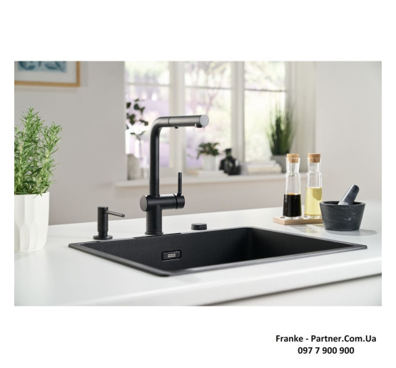 Кухонний змішувач Franke Active L Pull Out | витяжний вилив | функція душу | ламінарний потік | чорний матовий | 115.0653.382