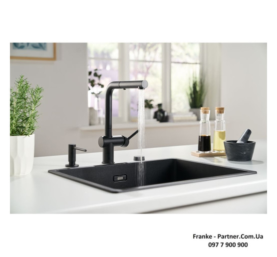 Кухонний змішувач Franke Active L Pull Out | витяжний вилив | функція душу | ламінарний потік | чорний матовий | 115.0653.382