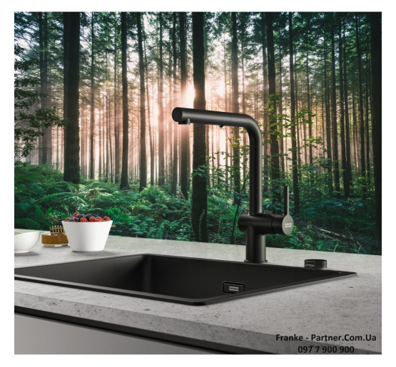 Кухонний змішувач Franke Active L Pull Out | витяжний вилив | функція душу | ламінарний потік | чорний матовий | 115.0653.382