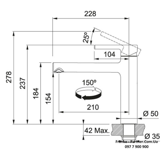 Смеситель кухонный Franke Centro | ламинарный поток воды черный матовый | 115.0621.613