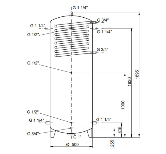 Теплоаккумулятор Thermo Alliance TAI-10 500 с теплообменником 1,4 кв. м без изоляции