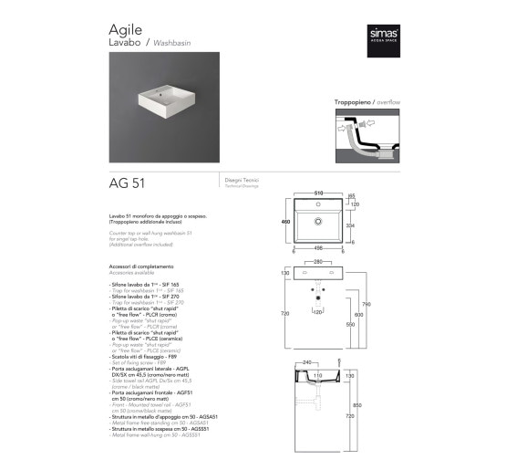 Умивальник SIMAS AG 51 Agile (AG51) Glossy white