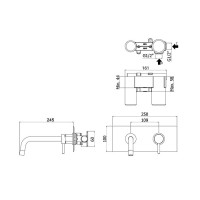 Змішувач для раковини настінний Paffoni Light (колір - чорний матовий), вилив 245 мм