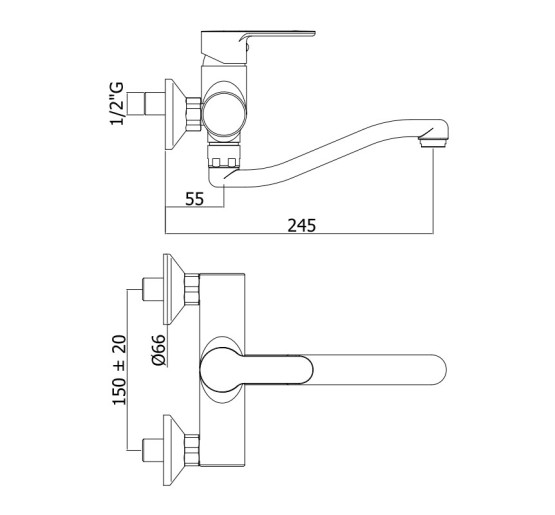 Смеситель для кухни настенный, излив 190 мм Paffoni Blu (цвет - хром)