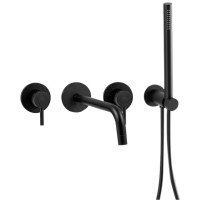 Змішувач для ванни з виливом та душовим гарнітуром Paffoni Light (колір - чорний матовий)