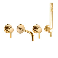 Змішувач для ванни з виливом та душовим гарнітуром Paffoni Light (колір – глянсове золото)