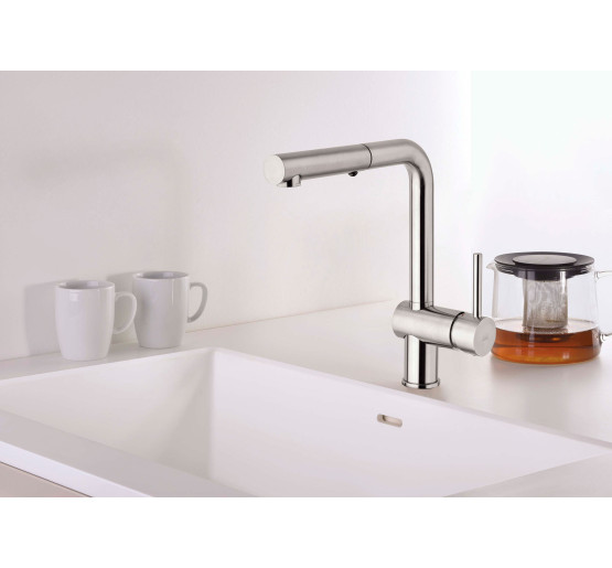 Смеситель для кухни, с вытяжным изливом Paffoni Light (цвет – сталь)