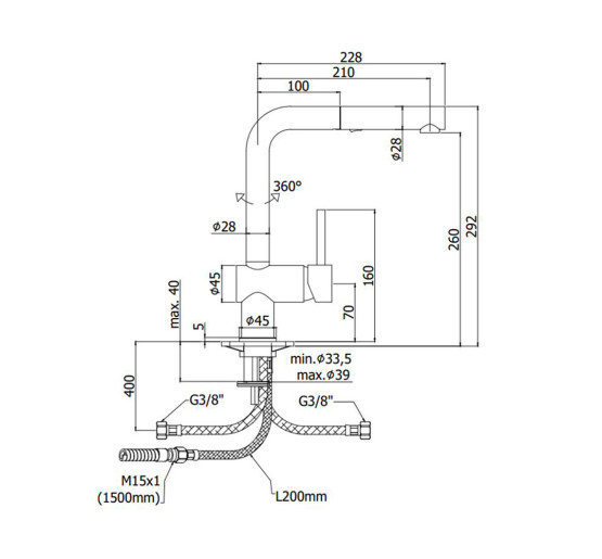 Смеситель для кухни, с вытяжным изливом Paffoni Light (цвет – сталь)