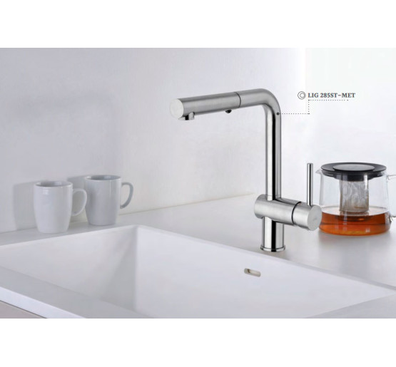 Смеситель для кухни, с вытяжным изливом Paffoni Light (цвет – сталь)