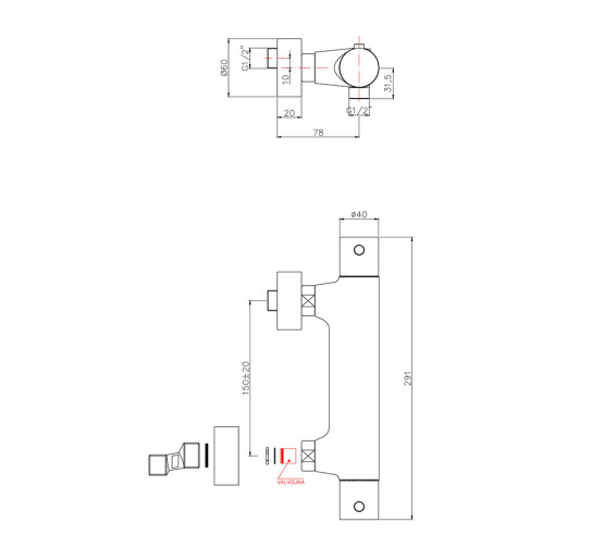 Термостат для душу ECO-STOP Paffoni Light (колір – Mercury Grey)
