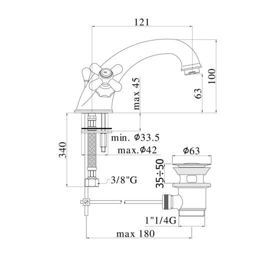 Смеситель для раковины Paffoni Iris (цвет – хром), с донным клапаном