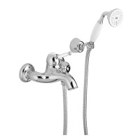 Смеситель для ванны Paffoni Giorgia (цвет – хром/ручка белая), с регулируемым душевым гарнитуром.