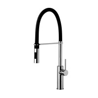 Змішувач для кухні Paffoni Light (колір - хром/чорний матовий) з поворотним висувним зливом, 2 види струменя