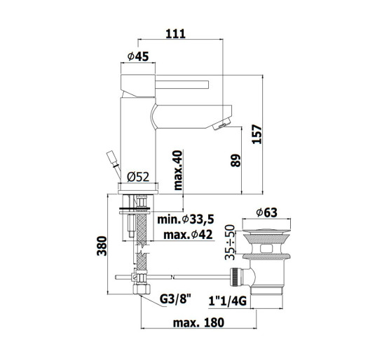 Смеситель для раковины Paffoni Stick (цвет – сталь), с донным клапаном