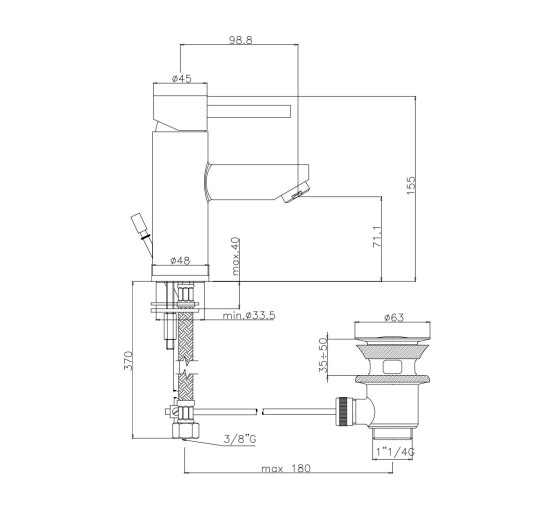 Смеситель для раковины Paffoni Stick (цвет – сталь), с донным клапаном
