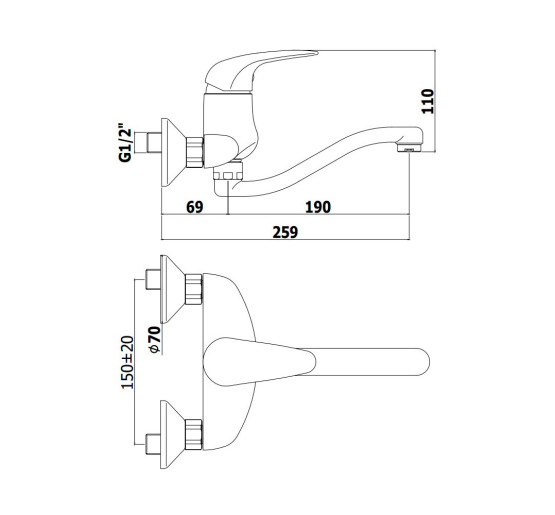 Змішувач для кухні настінний, вилив 190 мм Paffoni Duemila (колір - хром)