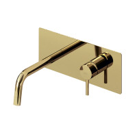 Смеситель для раковины настенный Paffoni Light (цвет - матовое золото), излив 123 мм.