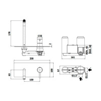 Змішувач для раковини настінний Paffoni Light (колір - Mercury Grey), вилив 178 мм
