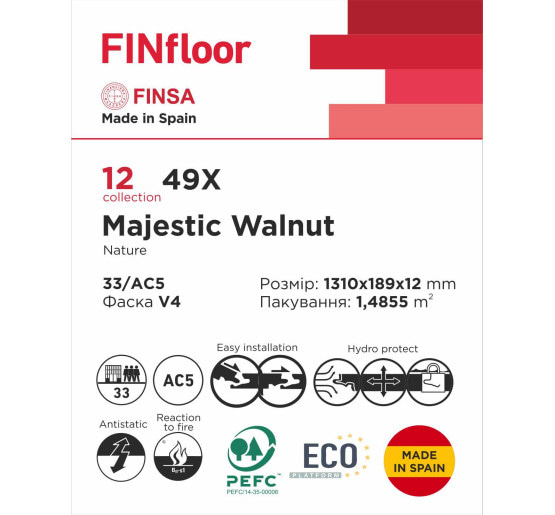 Ламінована підлога 49X Majestic Walnut 12 1310х189х12 мм Finsa ІСПАНІЯ