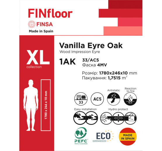 Ламінована підлога 1AK Vanilla Eyre Oak XL 1780х246х10 мм Finsa ІСПАНІЯ