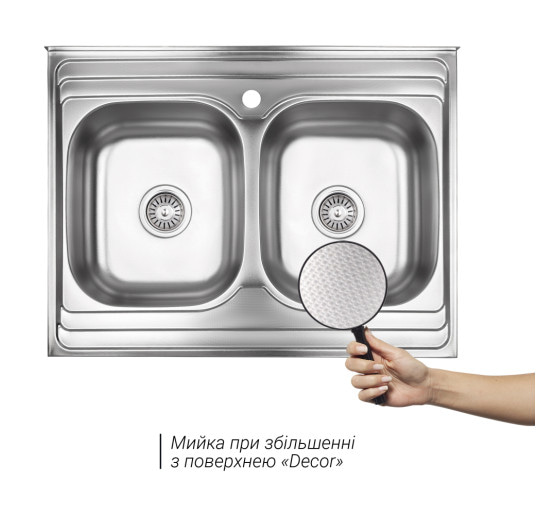 Кухонна мийка з двома чашами Lidz 6080 0,8 мм Decor (LIDZ6080DEC08)