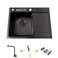Комплект чорної кухонної мийки та змішувача з нержавіючої сталі NB-6045
