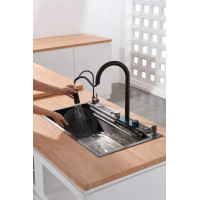 Кухонний змішувач чорний з водопадом/висувною лійкою нержавіючий Nett OB-38