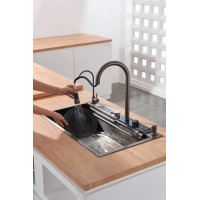 Кухонный графитовый смеситель с водопадом/выдвижной воронкой нержавеющий Nett OG-38