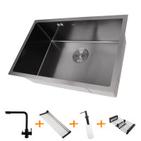 Комплект чорної кухонної мийки та змішувача з нержавіючої сталі NB-6845