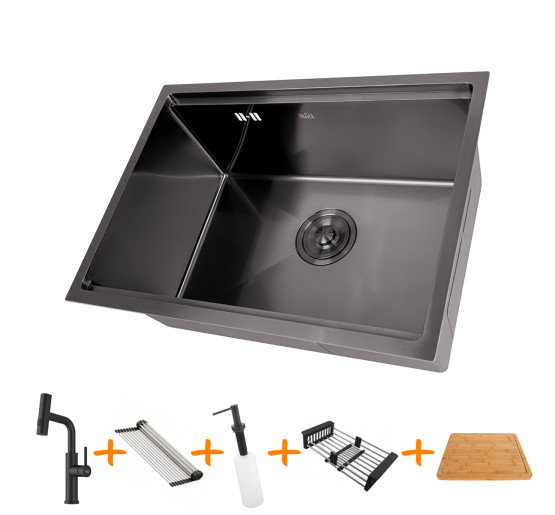 Комплект чорної кухонної мийки та змішувача з нержавіючої сталі NB-5742
