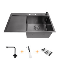Комплект чорної кухонної мийки та змішувача з нержавіючої сталі NB-7848