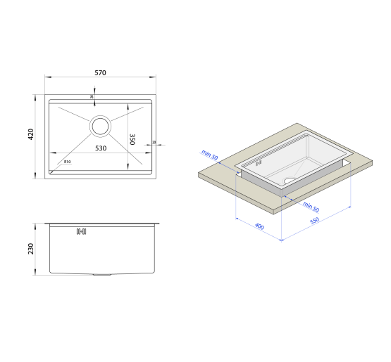 Мойка под столешницу из нержавейки кухонная станция Nett NS-5742